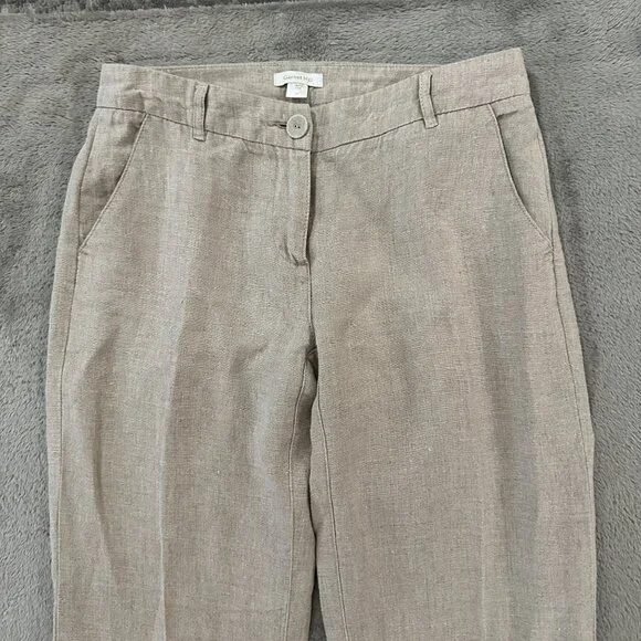 Garnet Hill 100% Linen Straight Leg Pants Women's size 2 Beige Tan Neutral - Picture 2 of 8